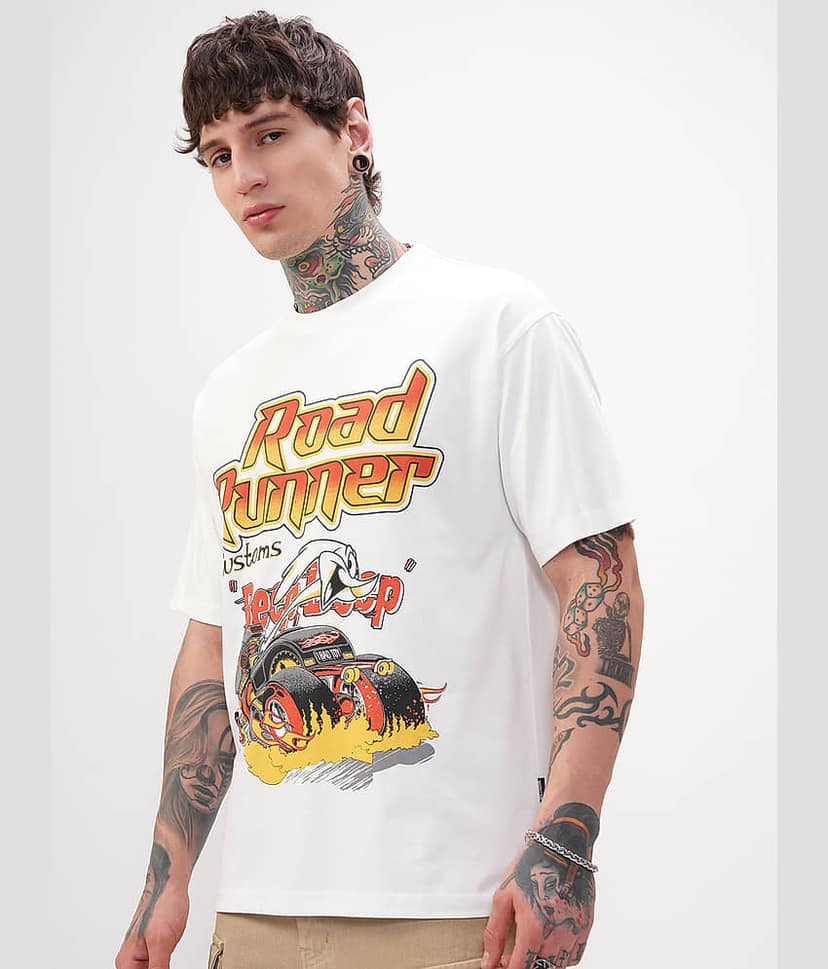 Highlander Men Cotton Blend Oversized Fit Printed T-Shirt ( White ) view 4