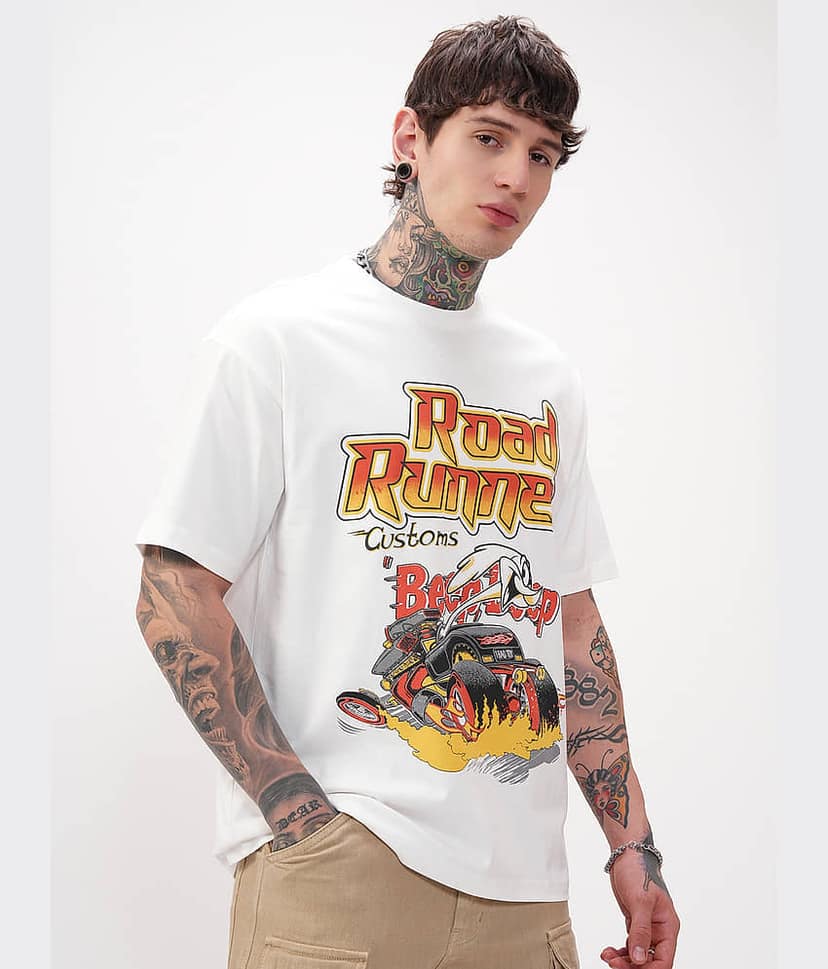 Highlander Men Cotton Blend Oversized Fit Printed T-Shirt ( White ) view 6