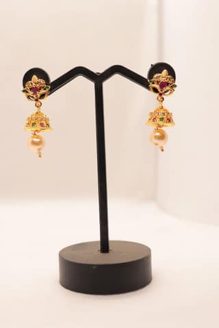 Pearl and Ruby Traditional Indian Jhumka Earrings