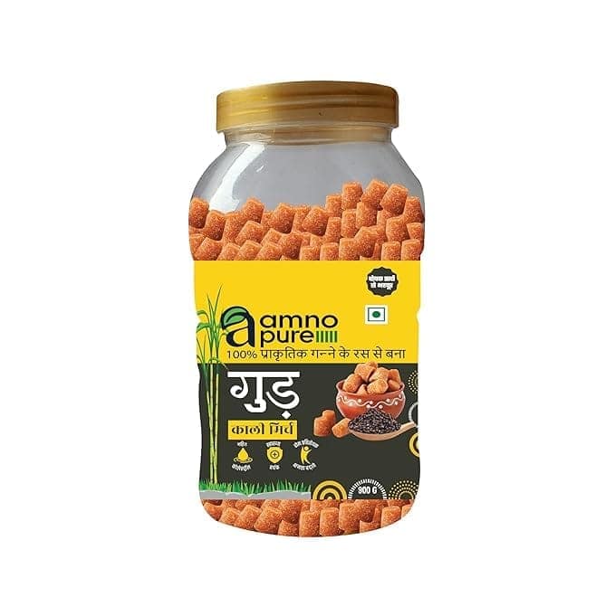 Amno Pure Natural Sugarcane Jaggery With Black Pepper 10G Cube | Bheli, Bellam, Sarkkara, Gud, Gur, Cholestrol Free, 100% Natural - 900G Pet Jar view 3