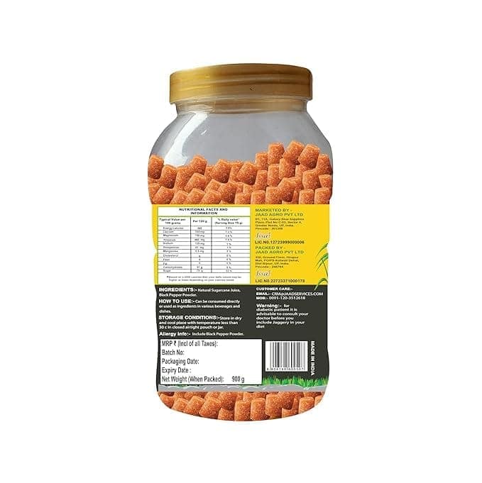 Amno Pure Natural Sugarcane Jaggery With Black Pepper 10G Cube | Bheli, Bellam, Sarkkara, Gud, Gur, Cholestrol Free, 100% Natural - 900G Pet Jar view 4