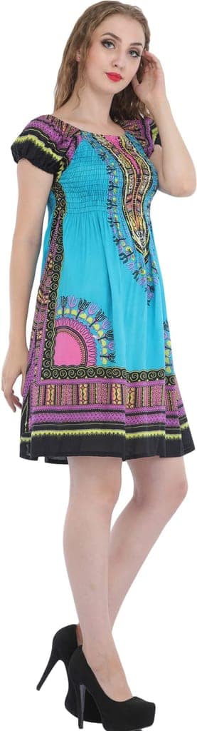 Cyan-Blue Printed Barbie Midi-Dress view 3