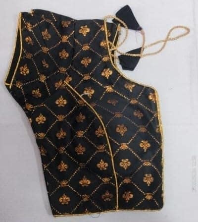 Black and gold embroidered brocade blouse with short sleeves view 4