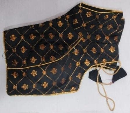 Black and gold embroidered brocade blouse with short sleeves view 5