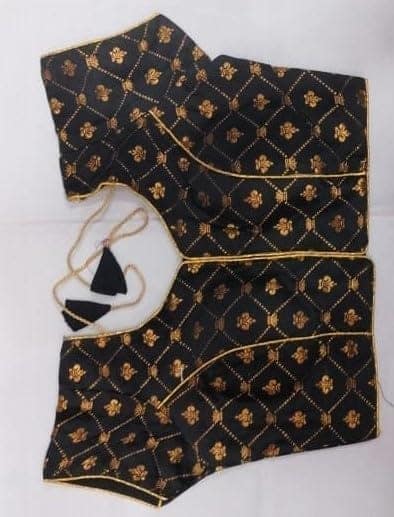 Black and gold embroidered brocade blouse with short sleeves view 6