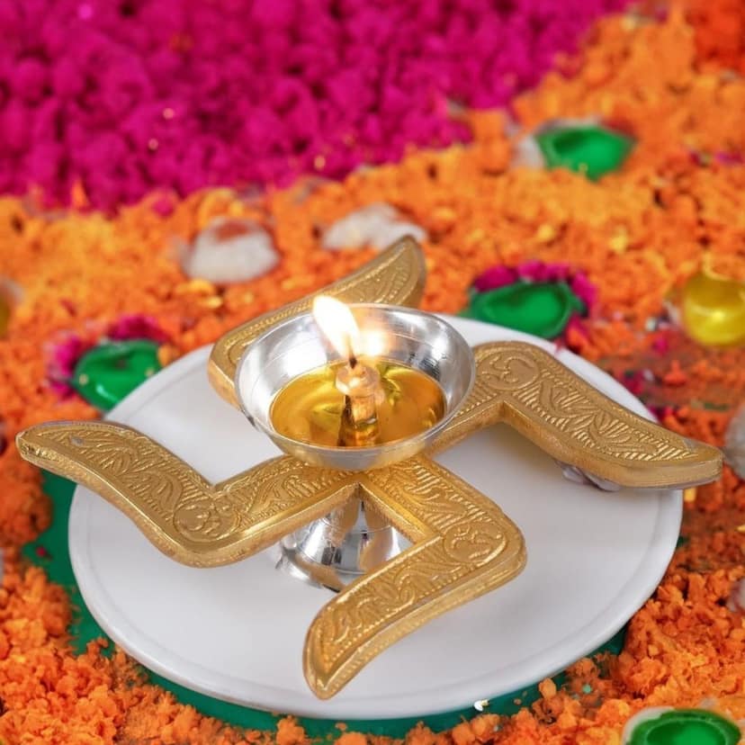 Brass Table Decor Swastic Deepak (BMAS299 E) view 2