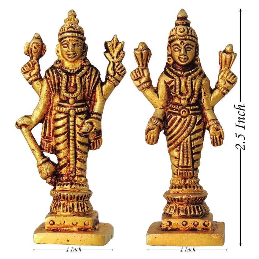 Brass Vishnu & Laxmi Ji Idol Pair ? Divine God Statue Set, Height : 2.5 Inch (BSMAS1459) view 2