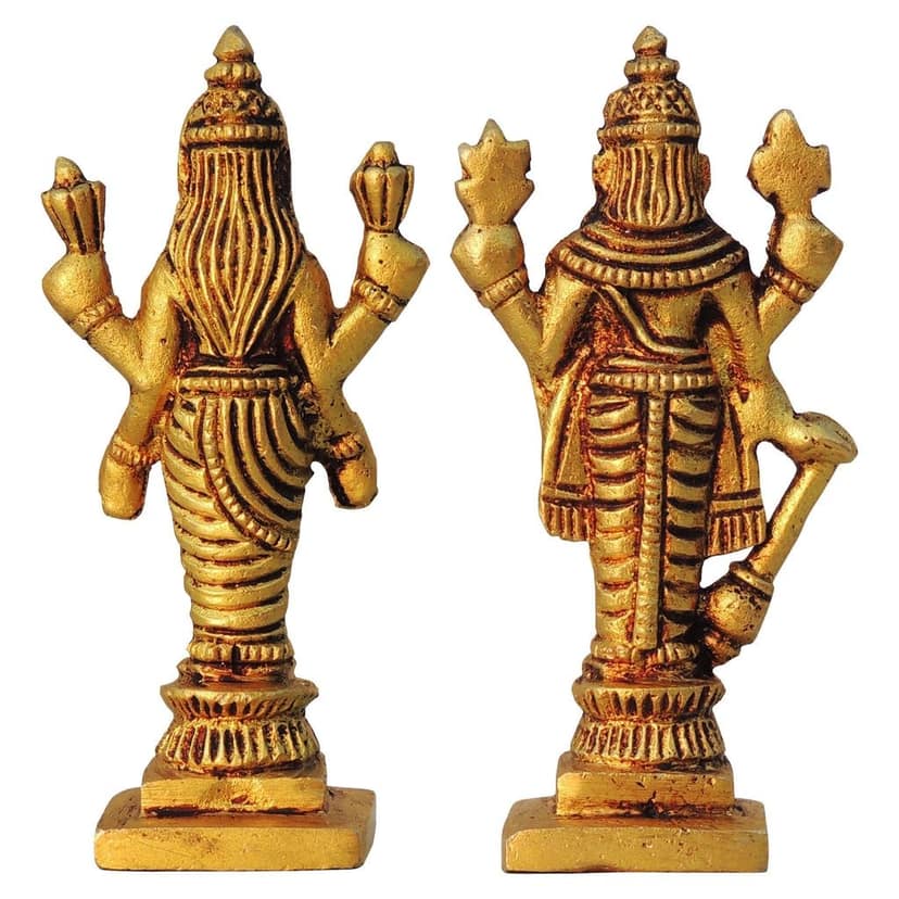 Brass Vishnu & Laxmi Ji Idol Pair ? Divine God Statue Set, Height : 2.5 Inch (BSMAS1459) view 3