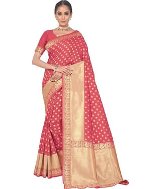 Sariya Jacquard Embellished Saree With Unstitched Blouse Piece ( Pink )