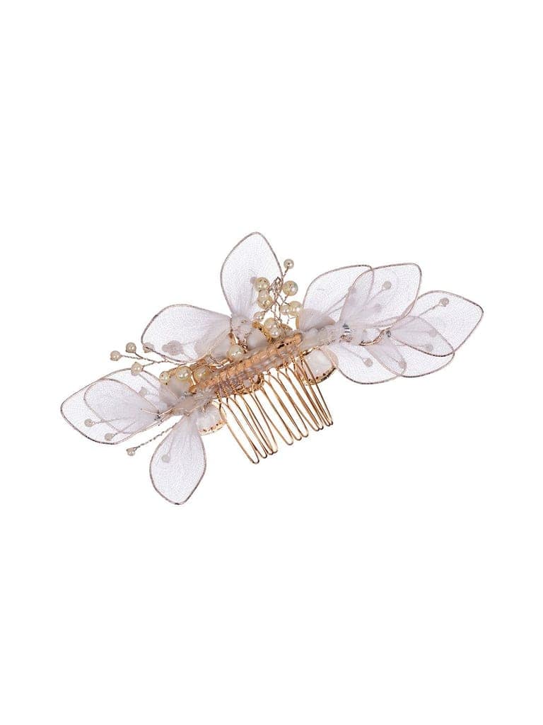 White Gold Toned Enamelled Pearl Beaded Bridal Comb Pin view 6