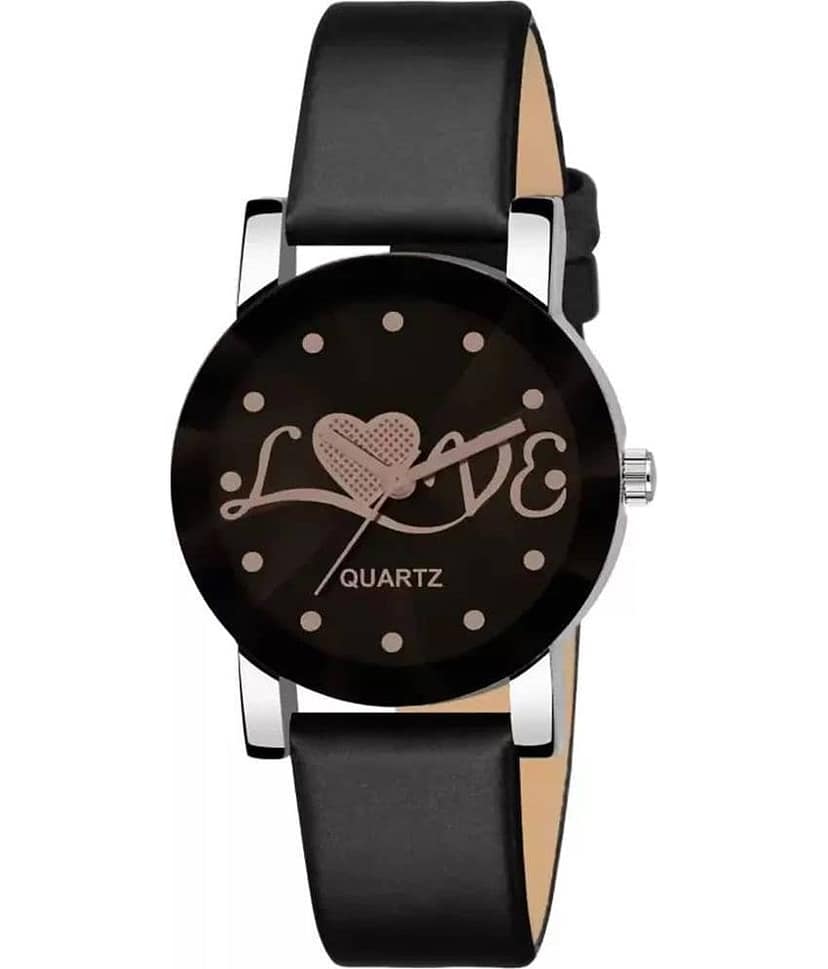 acnos Black Leather Analog Womens Watch