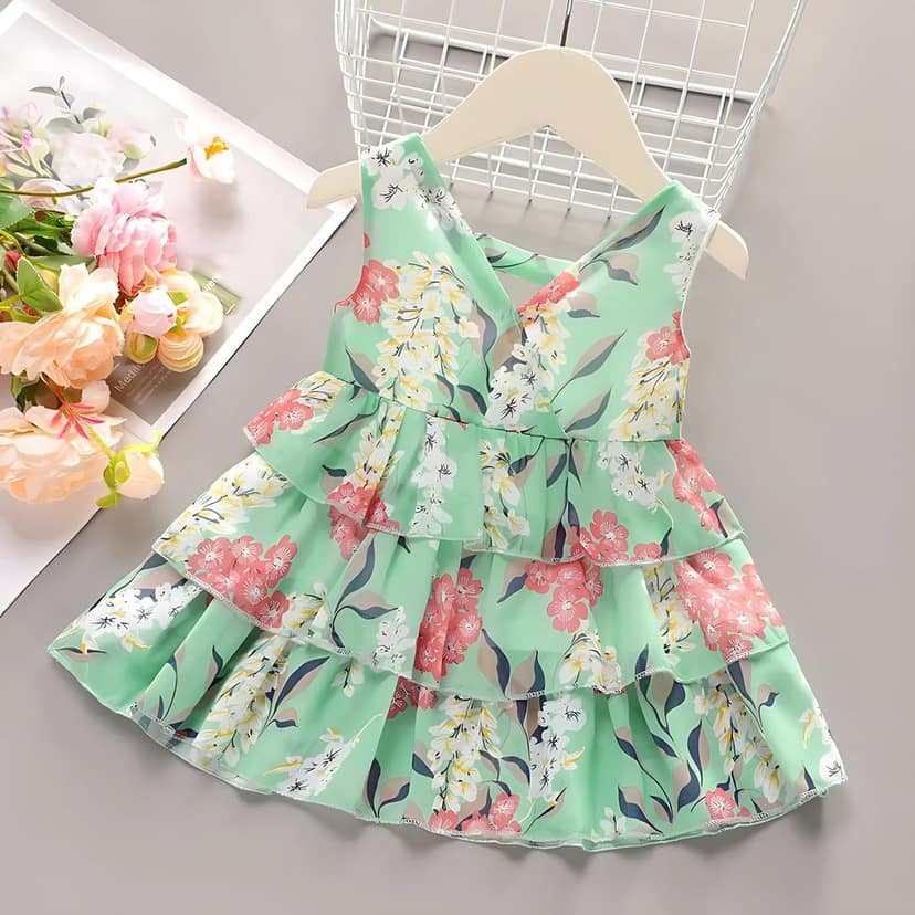 Buy & Try Girl's Georgette Printed Sleeve Less Short Frock Dress