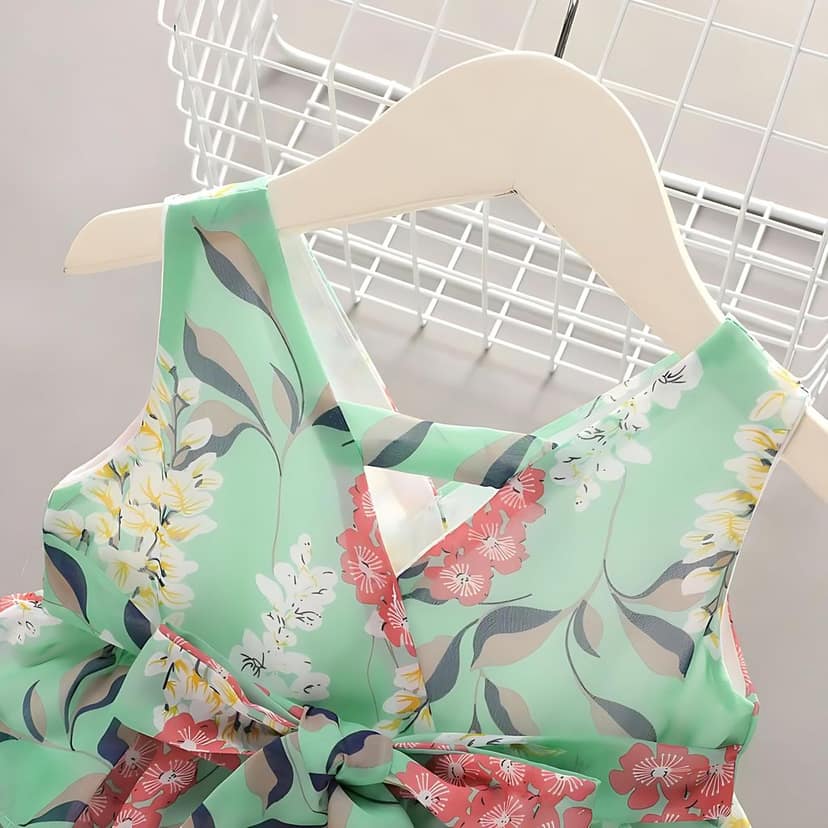 Buy & Try Girl's Georgette Printed Sleeve Less Short Frock Dress view 3