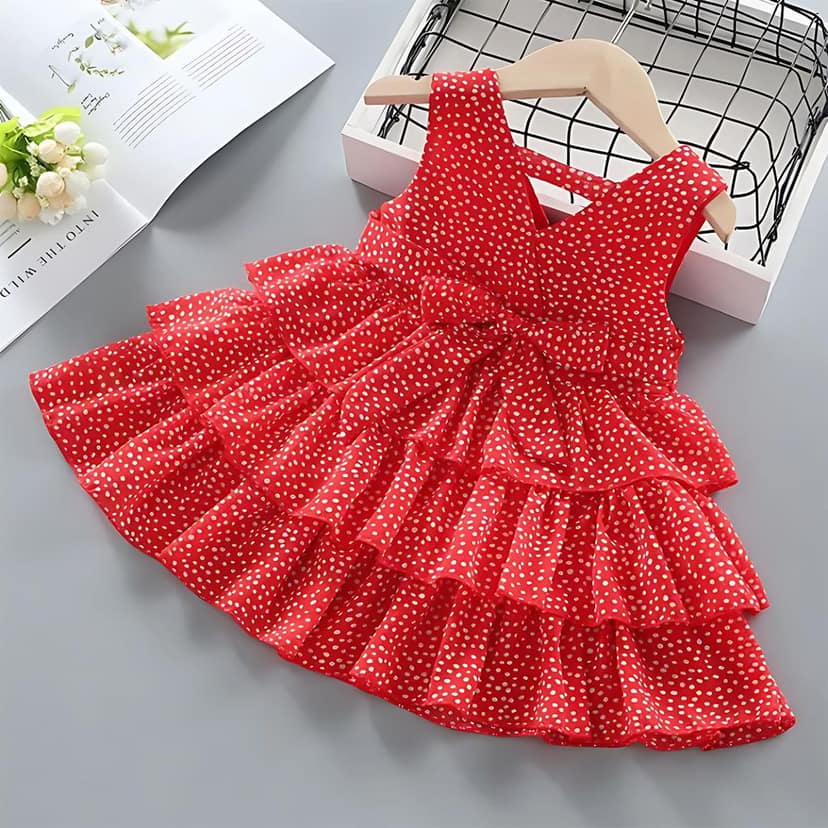 Buy & Try Girl's Georgette Printed Sleeve Less Short Frock Dress view 7