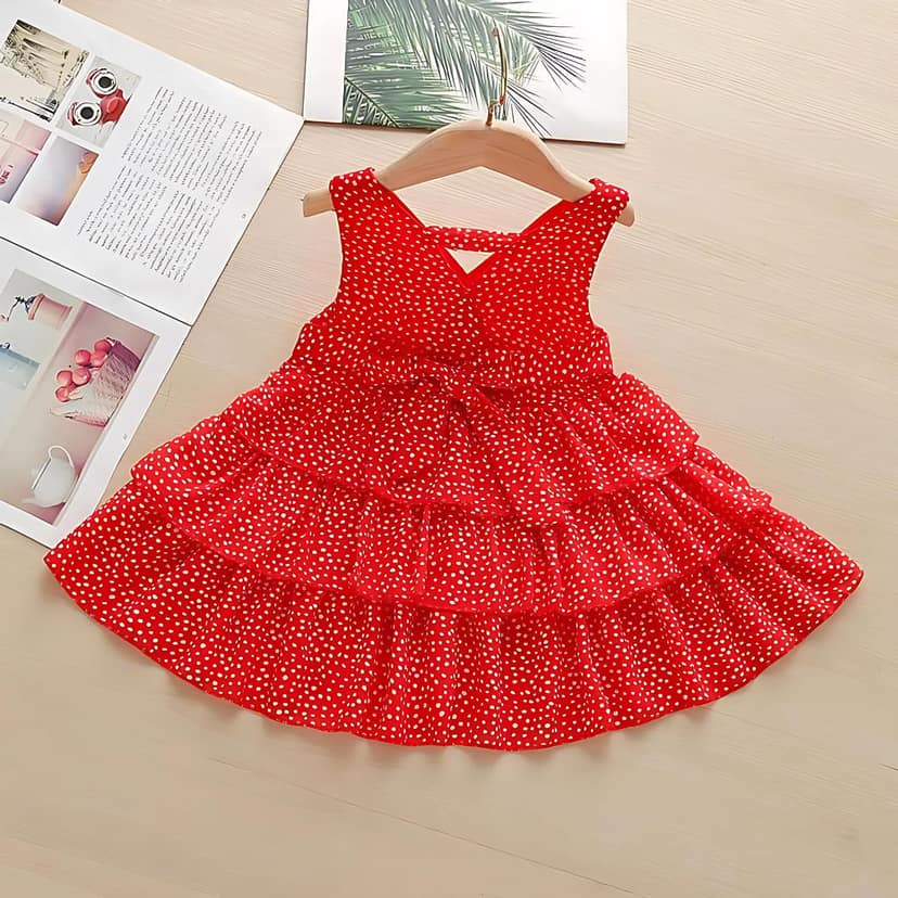Buy & Try Girl's Georgette Printed Sleeve Less Short Frock Dress view 9