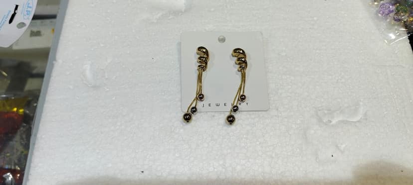 Gold-plated Drop Earrings with Double Strands and Ball Accents view 2