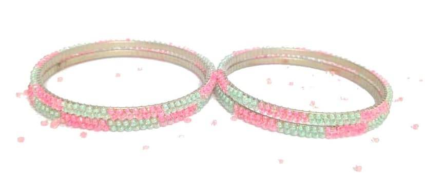 FSH Pink And Green Bead Bangles Set Of 4 view 3