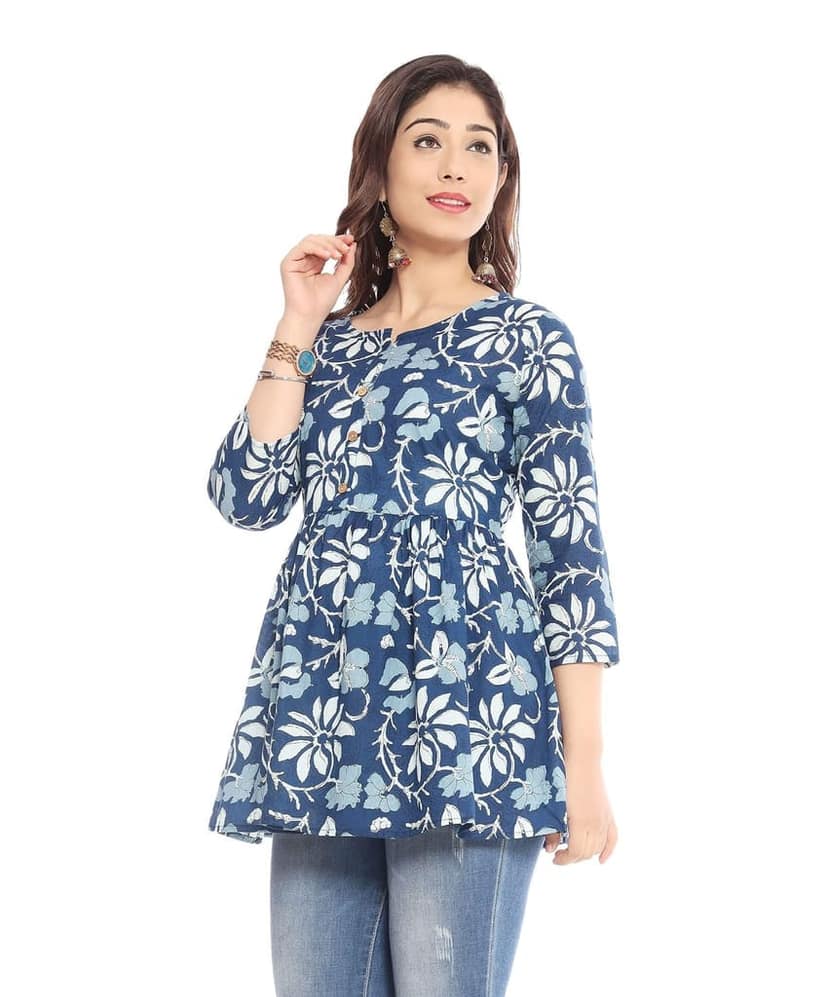 MANMAYEE Women's Cotton Floral Print Top | Latest Trendy Short Tunic Tops view 3