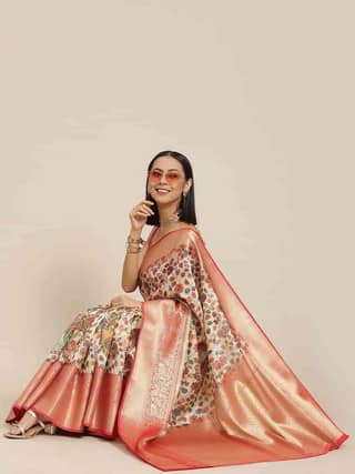 Women's Digital Printed Woven Silk Saree with unstiched blouse piece