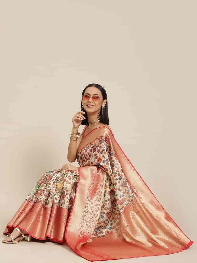 Women's Digital Printed Woven Silk Saree with unstiched blouse piece
