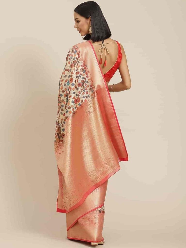 Women's Digital Printed Woven Silk Saree with unstiched blouse piece view 2