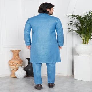 Raivat Ethnic Blue Colour Linen Cotton Pintux Work Kurta Pajama 3140 view 2