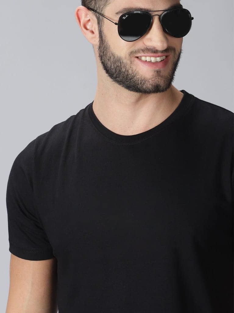 Cotton Black Plain Roundneck T-Shirt view 4
