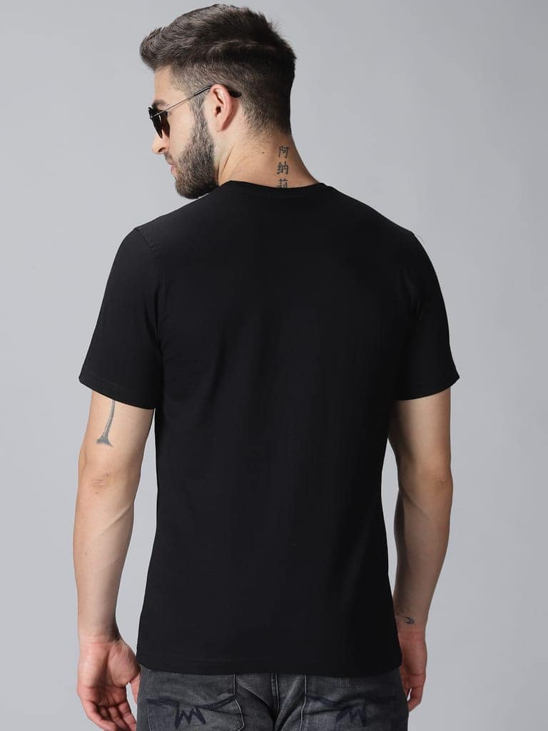 Cotton Black Plain Roundneck T-Shirt view 5