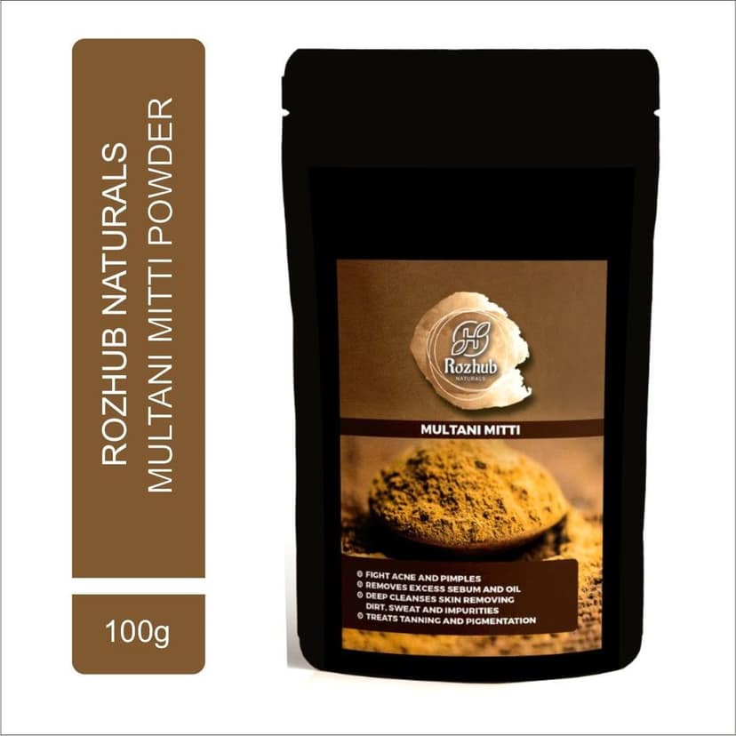 Rozhub Naturals Multani Mitti Clay (Fuller Earth) Herbal Face & Hair Mask Powder - 100g view 2