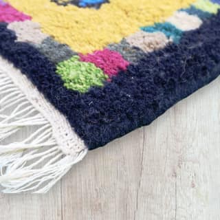 Eluru-Handcrafted Multicolor Turtle Design Shaggy Rug | Premium Decorative Floor Mat with Tassels (Mustard Yellow Base)