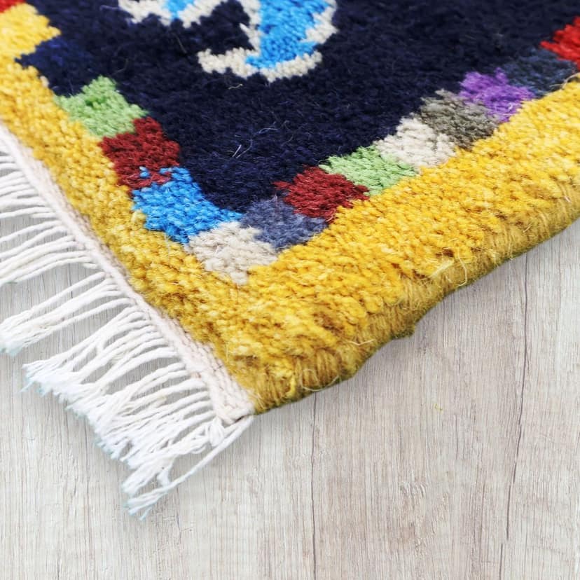 Eluru-Handcrafted Multicolor Turtle Design Shaggy Rug | Premium Decorative Floor Mat with Tassels (Mustard Yellow Base) view 2