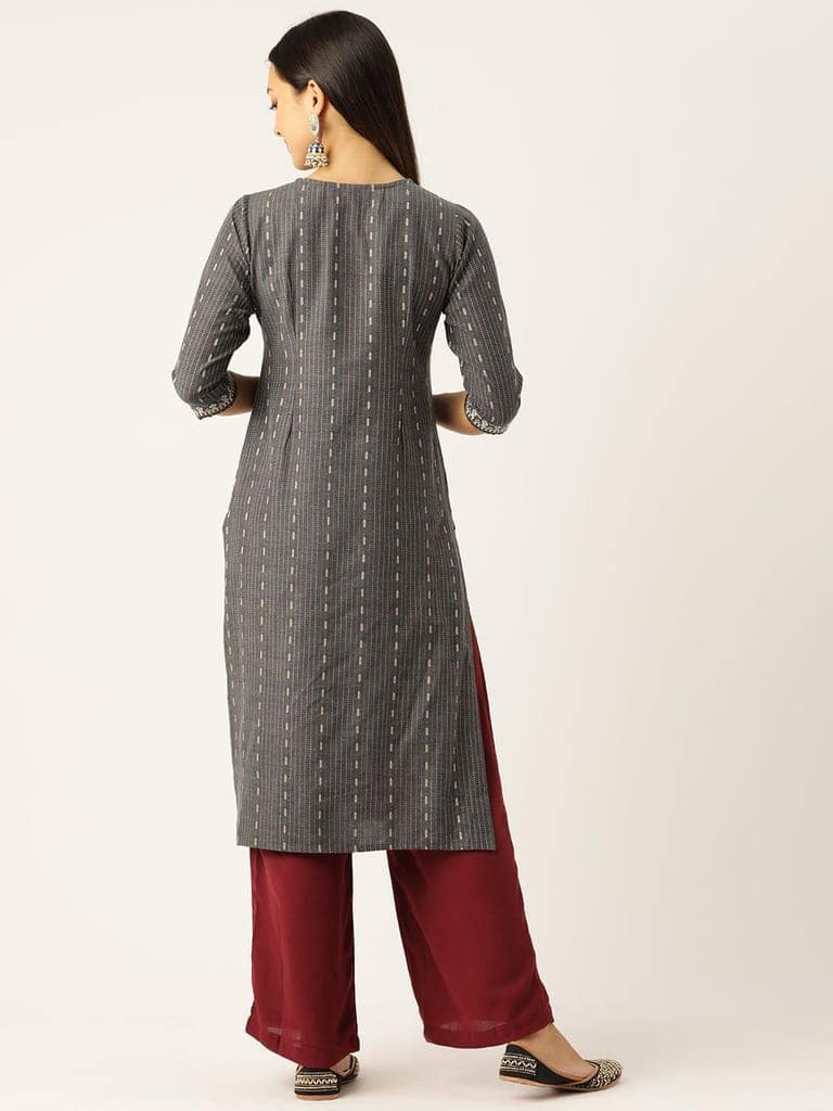 Ethnic Motifs Embroidered Kantha Work Kurta view 3