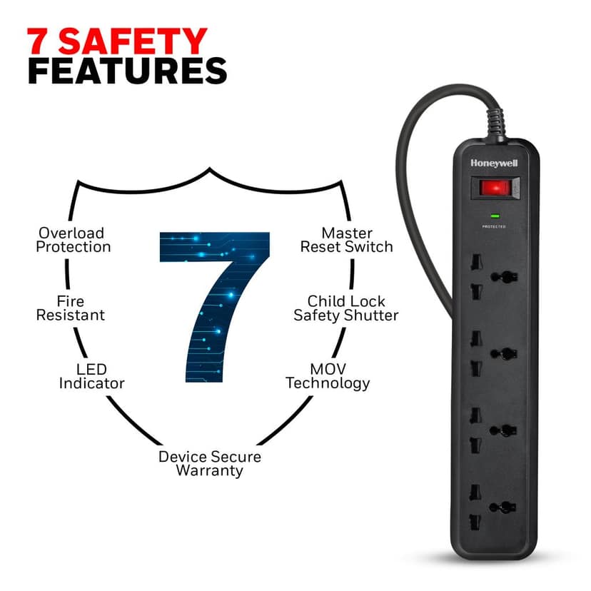 Honeywell Surge Protector With 4 Universal Socket And 2 Meter Cord view 3