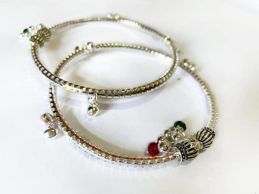 GOKULAM Silver Chain Anklet Designer Traditional Anklets 2 PC Latest Style Ethnic Payal for Girls Women view 2