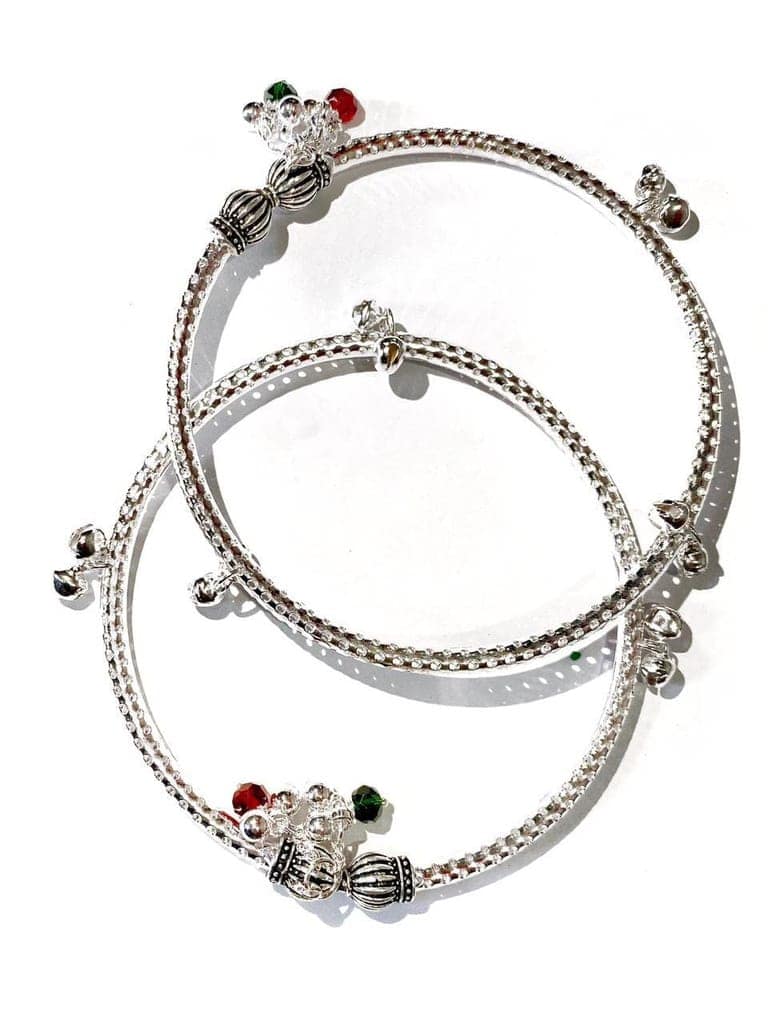 GOKULAM Silver Chain Anklet Designer Traditional Anklets 2 PC Latest Style Ethnic Payal for Girls Women view 3