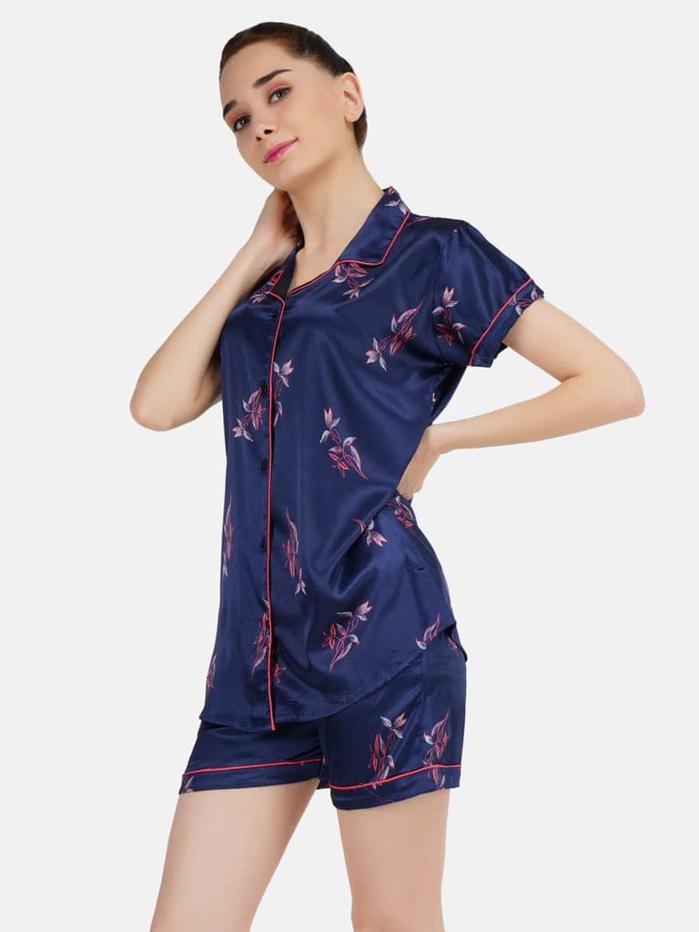 KOI SLEEPWEAR Women's Printed Satin Shirt & Short Sleeve Night Suit Lounge Wear view 3