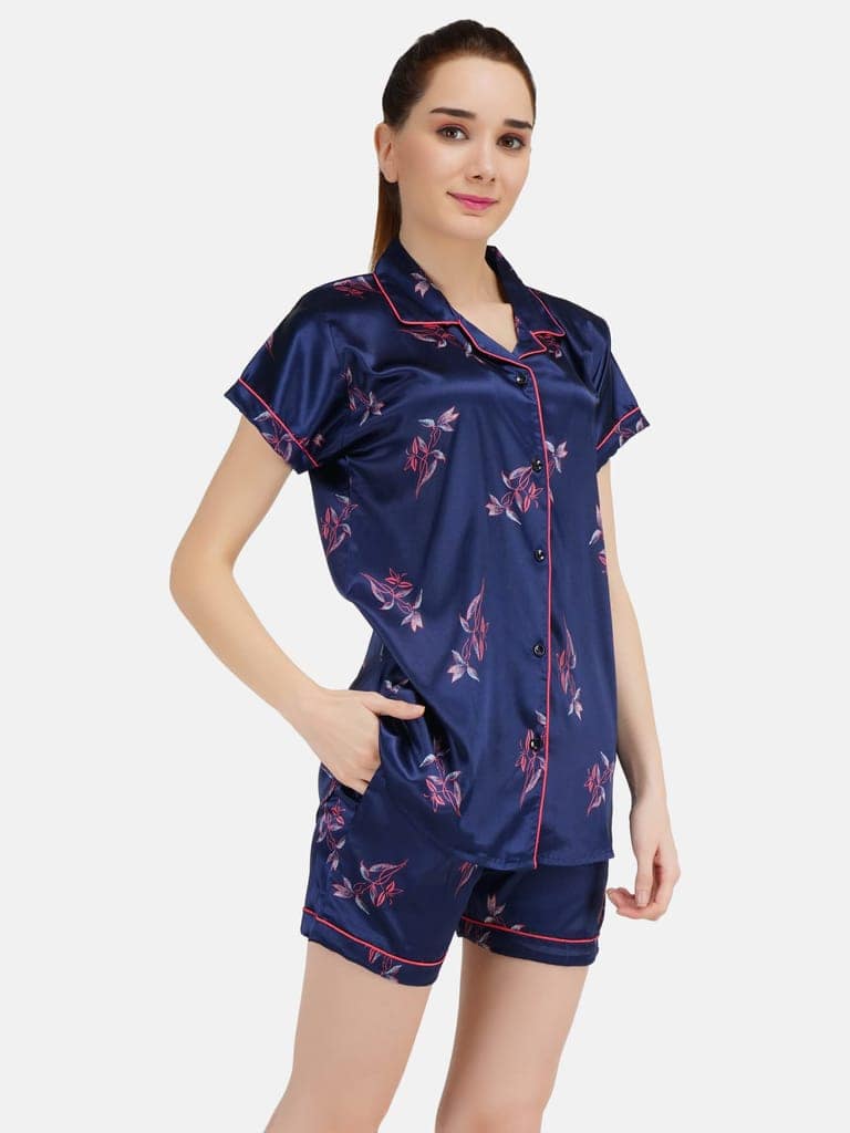 KOI SLEEPWEAR Women's Printed Satin Shirt & Short Sleeve Night Suit Lounge Wear view 4
