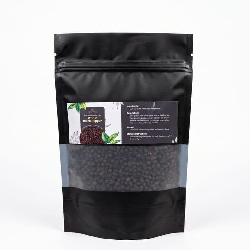 MEGHYRA WHOLE BLACK PEPPER - 250 gm - One pouch