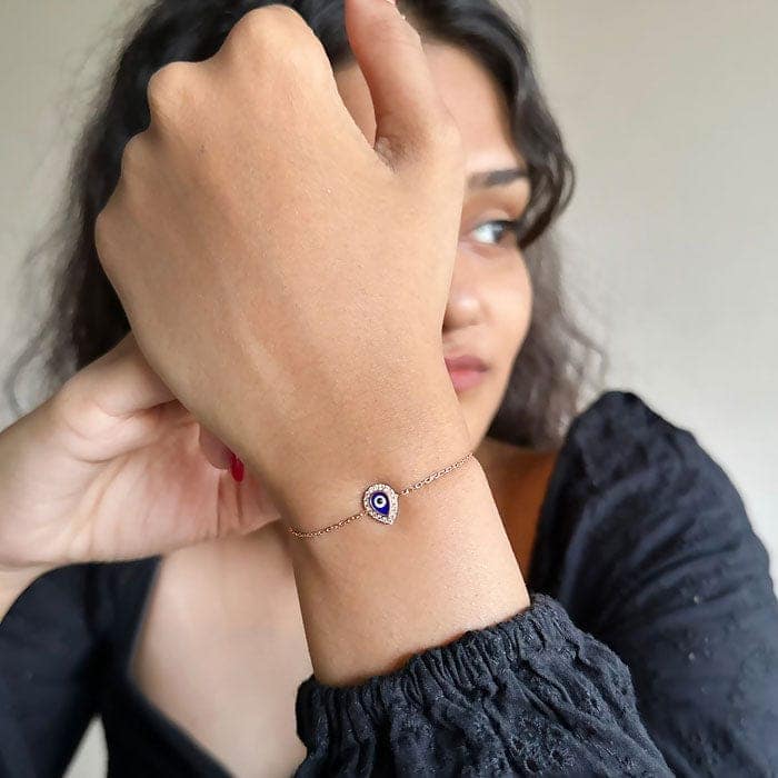 Rose Gold Dark Evil Eye Drop Bracelet view 2