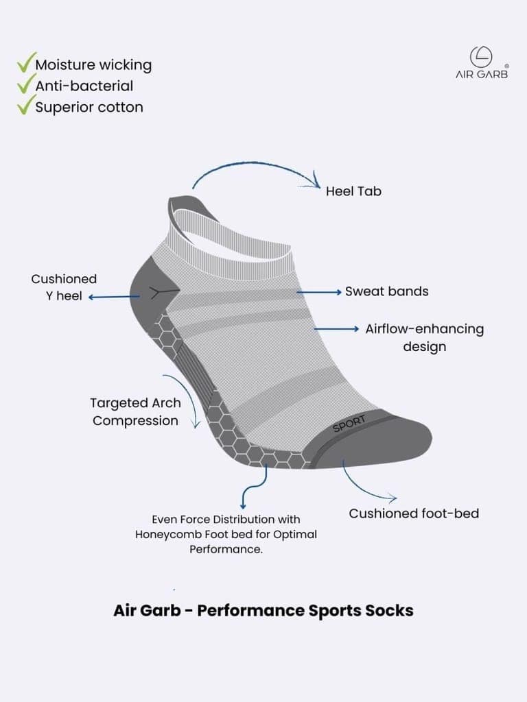 AirGarb Compression Sports Performance Socks for Men and Women Ankle Length Cotton Socks Pack of 6 - SPO6GR (Free Size) Neon Green view 5