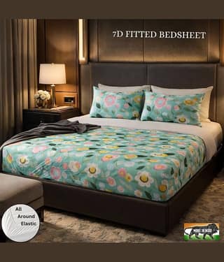 SWIZIER Cotton 1 Double Fitted Bedsheet with 2 Pillow Covers ( 198 cm x 182 cm ) , Light Green