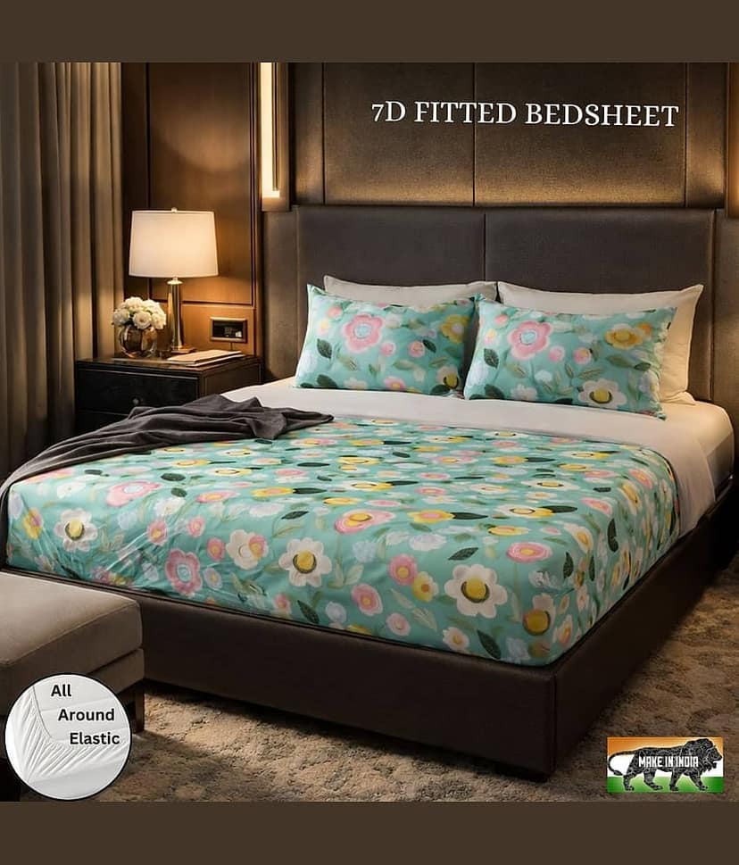 SWIZIER Cotton 1 Double Fitted Bedsheet with 2 Pillow Covers ( 198 cm x 182 cm ) , Light Green