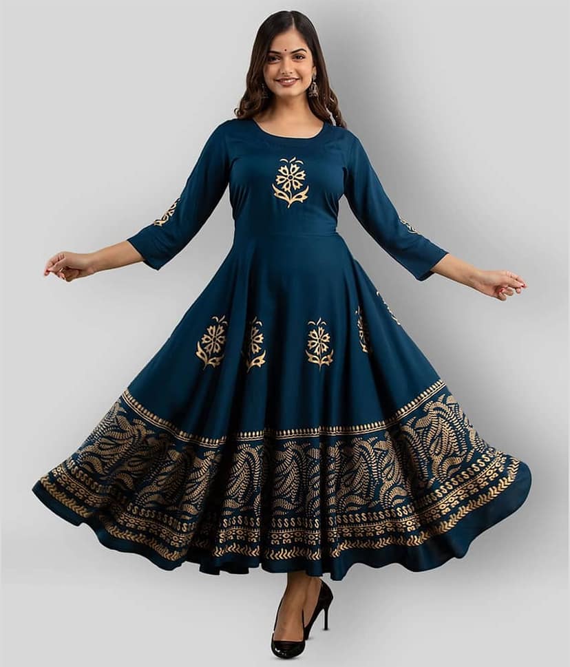 Lee Moda - Navy Rayon Women's Anarkali Kurti ( Pack of 1 )