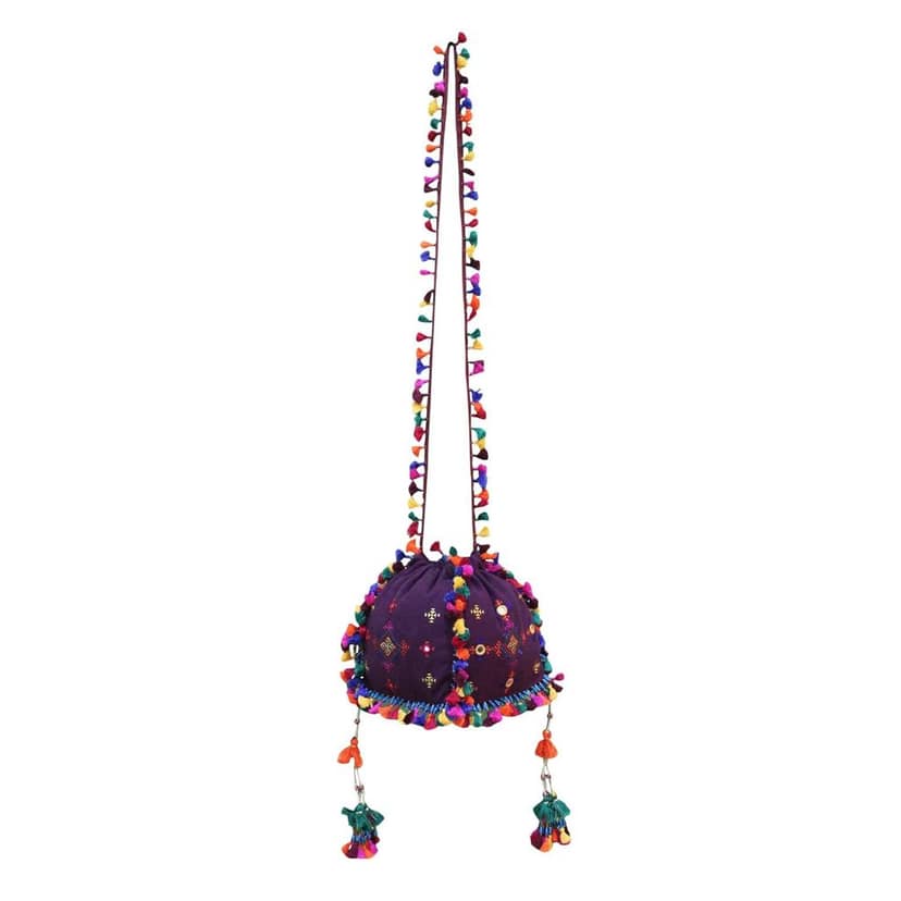 Dark Purple Soof Embroidered Jhola Bag by Garvi Gurjari