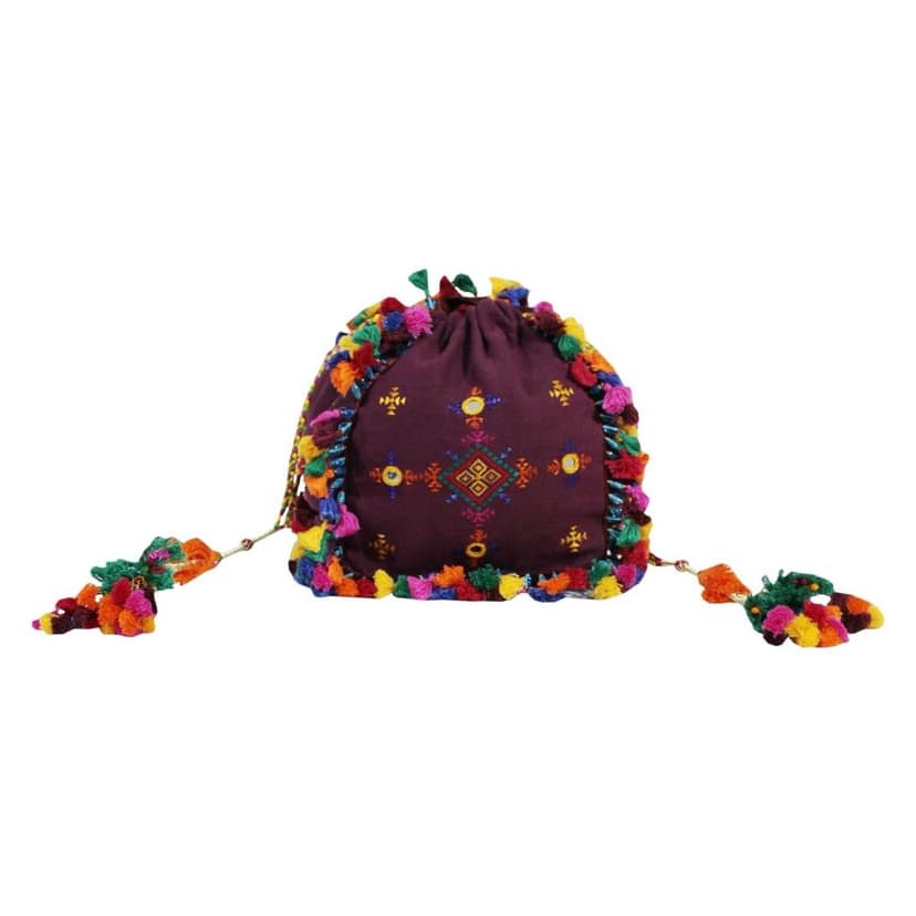Dark Purple Soof Embroidered Jhola Bag by Garvi Gurjari view 2