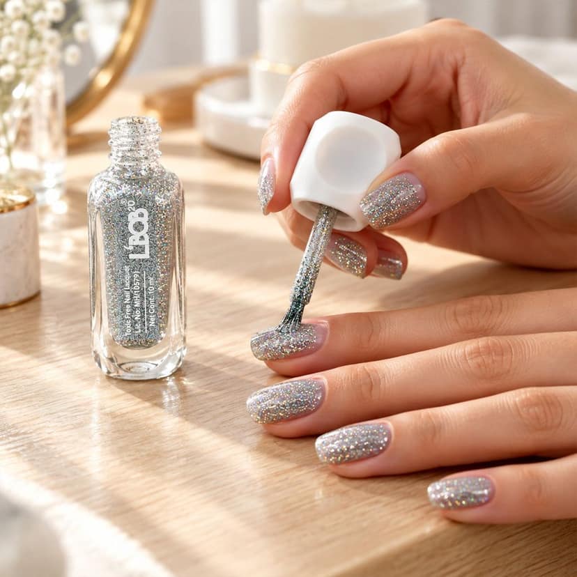 Silver Glitter Colour Nail Polish with Glitter Finish & Brush Applicator (10 ML)