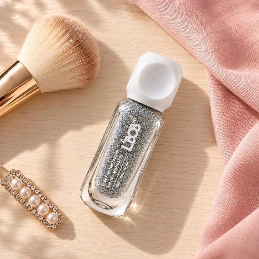 Silver Glitter Colour Nail Polish with Glitter Finish & Brush Applicator (10 ML) view 2