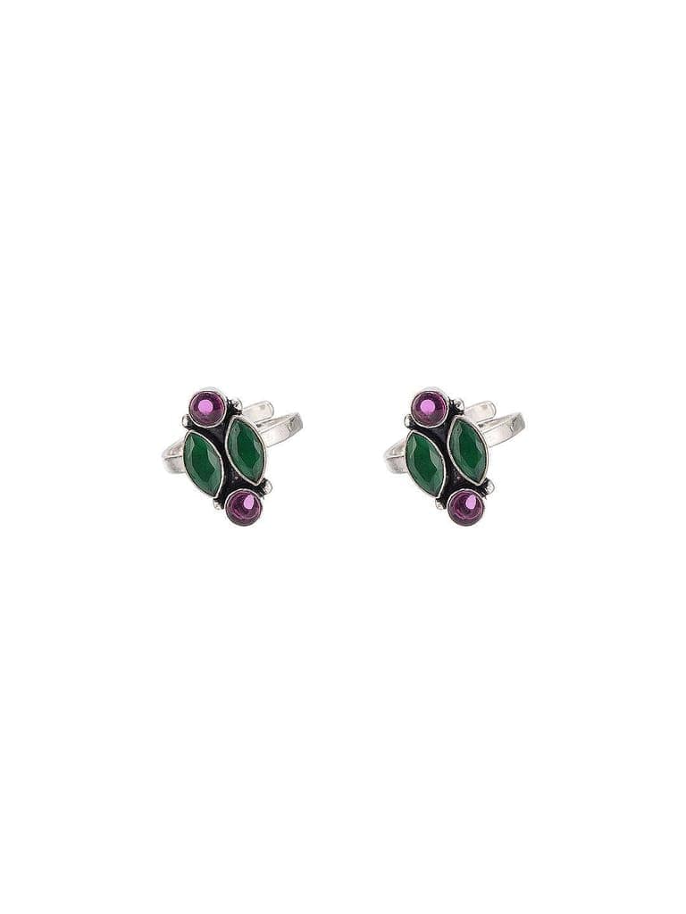 Silver Plated Oxidised Red & Green Stones Geometric Toe Ring view 7