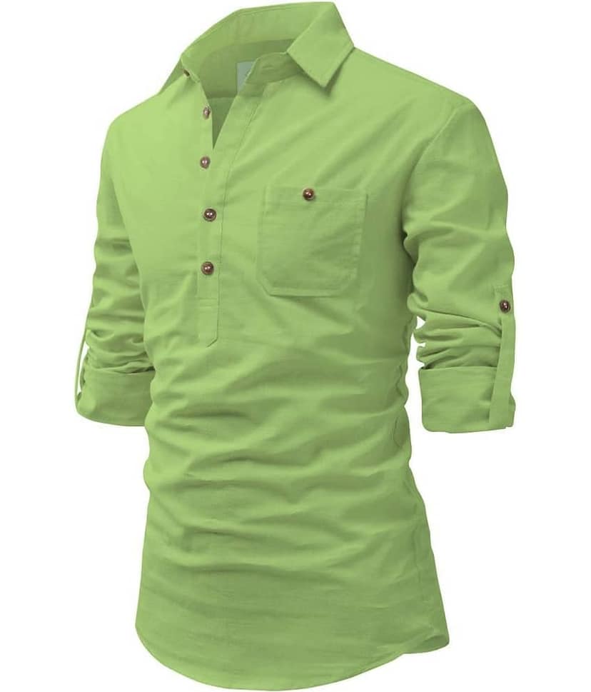 TrendiVastra Pink Cotton Blend Men's Shirt Style Kurta ( Pack of 1 ) view 2