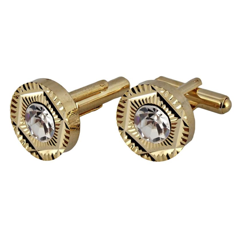 LUCKY JEWELLERY Unique White Color Golden Plated Formal Wedding Shirt, Suit, Blazer Cufflinks Pair Set for Men.(208-M4C4-STDM42) view 2